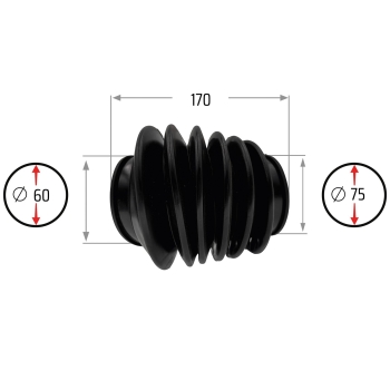 NB PARTS Faltenbalg 6 Falten 60/75mm 170mm passend für PEITZ ABV AEV AER ANR25