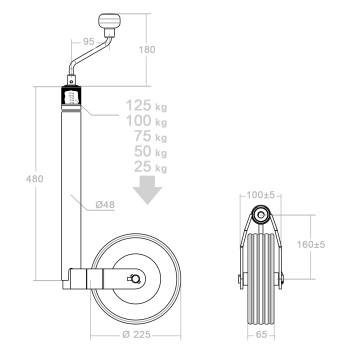 NB PARTS Stützrad 150kg 48mm 225x65mm