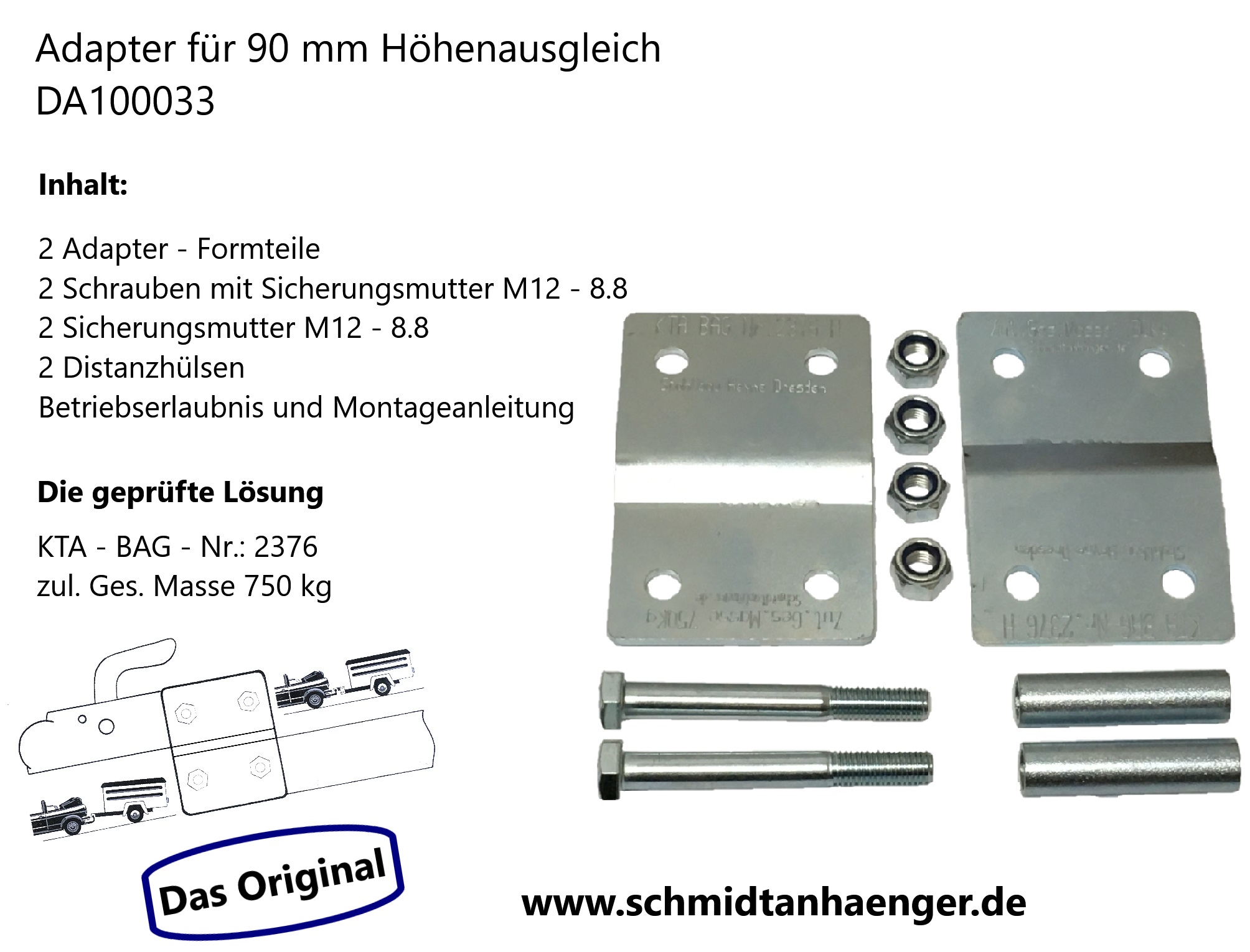 Höhenadapter / Höhenausgleich für DDR Anhänger & Wohnwagen - DA100033