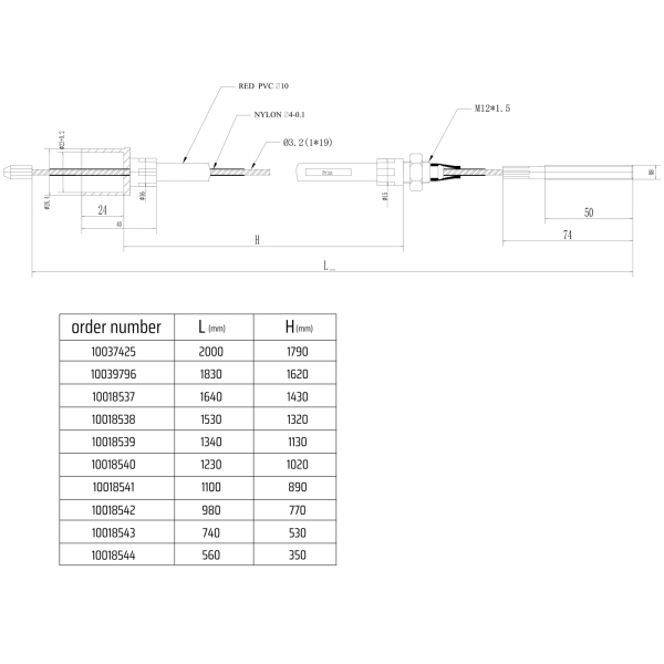 Bremsseil 1100/890mm Glocke Ø23/26mm  M12/M8