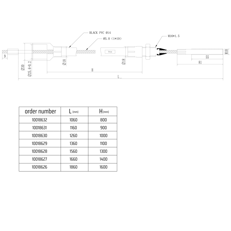 Bremsseil 1660/1400mm Glocke Ø30mm  M16/M10