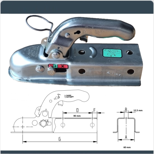 Zugkugelkupplung K7.5 Ausf. I für 60 mm Vierkant-Deichsel, ungebremst bis 750 kg, 2-Loch Ø 12 mm, seitlich + Kreuzverschraubung, passend für ALBE, ALKO, Winterhoff.- 8802489X 260000182 42210D ZSK-0750I-00-00 40004 2299011 74826650