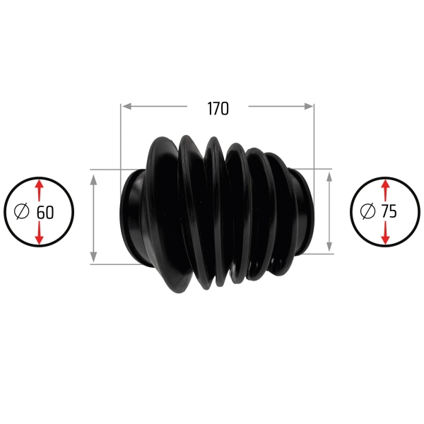 NB PARTS Faltenbalg 6 Falten 60/75mm 170mm passend für PEITZ ABV AEV AER ANR25