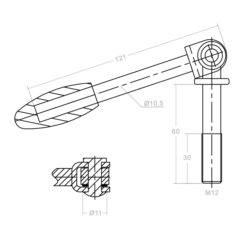 NB PARTS Knebelschraube klappbar M12 76mm für 48mm Klemmschelle