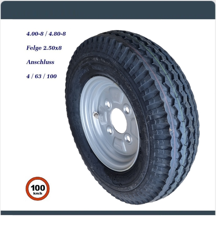 DDR Anhänger Kenda Komplettrad / Ersatzrad 4.00 / 4.80 - 8 Schlauchlos auf Felge mit 62 mm Nabengröße - DA100000
