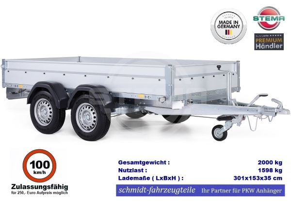 Stema 2000 kg PKW Anhänger 301x153x33 cm - Pritschenanhänger - ST10-24113.002