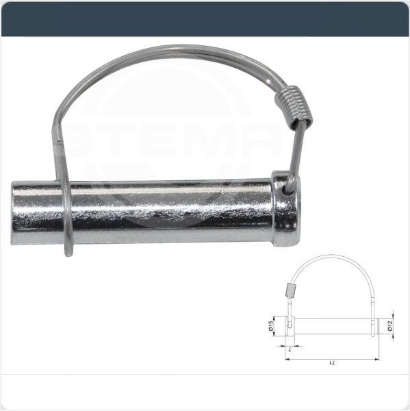 Steckbolzen / Scharnierbolzen / Federbügel / Scharnierstift 12 mm x 70 mm mit Sicherungsbügel für Anhänger Stema Humbaur TPV Böckmann Anssems Saris