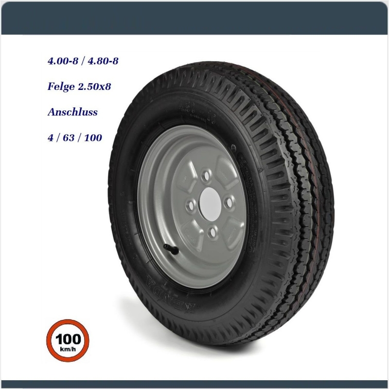Kenda Ersatzrad 4.00/4.80 - 8 mit Schlauch auf Felge mit 62 mm Nabengröße für DDR Anhänger - DA100001.